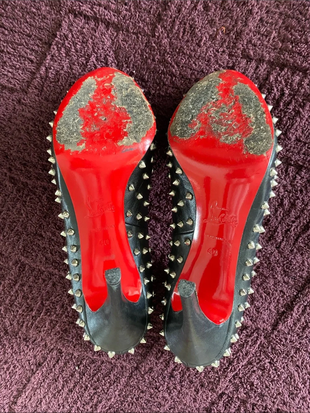 Christian Louboutin Black Studded Peep-Toe Pumps